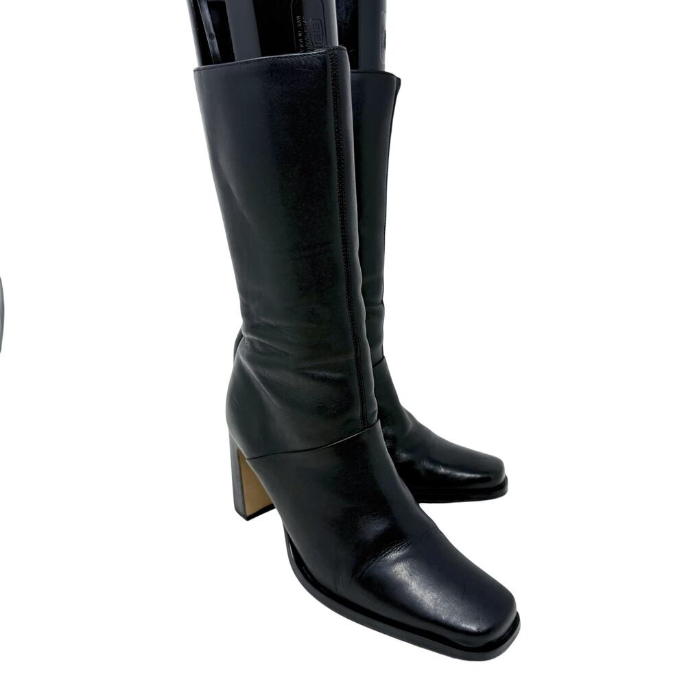 Vintage Y2K White Mountain Black Leather Square Toe Mid Calf Boots Women's 8.5